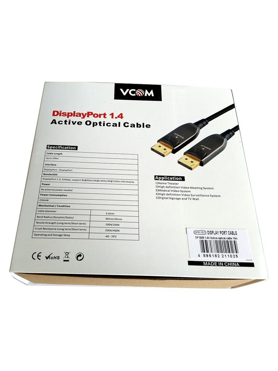 Активный оптический кабель VCOM  DP1.4 32GBs/8K@60Hz 15м <D3751-15M>
