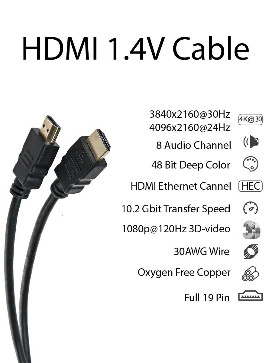Кабель HDMI 19M/M 1.4V+3D/Ethernet iOpen (Aopen/Qust) <ACG511W-1.8M> 1.8m/2m , белый