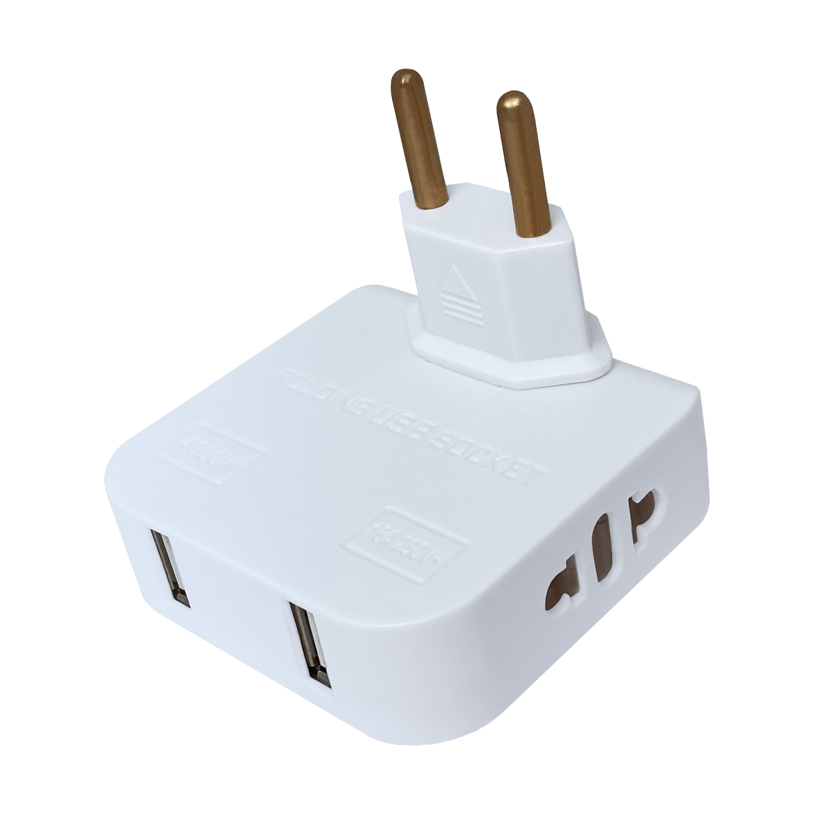 Тройник для розетки плоский, белый, с USB