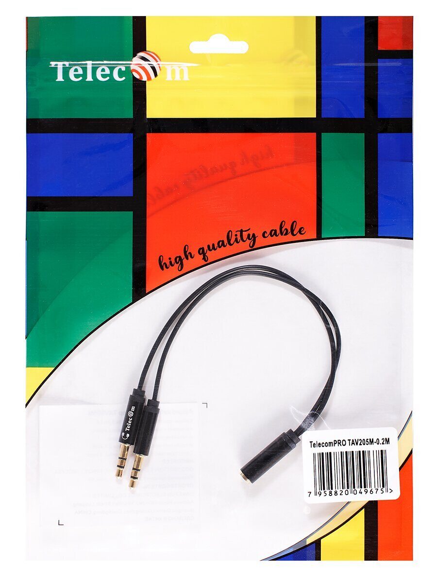 Кабель-адаптер  2*3.5ST(M)/3.5 ST(F), 0.2м, Telecom PRO <TAV205M-0.2M>
