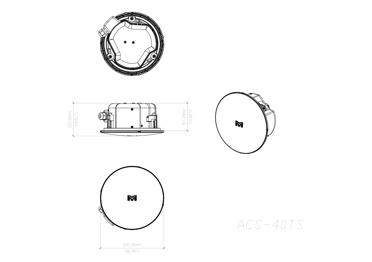 Потолочная акустическая система Martin Audio ADORN ACS-40TS, встроенный трансформатор 70В/100В