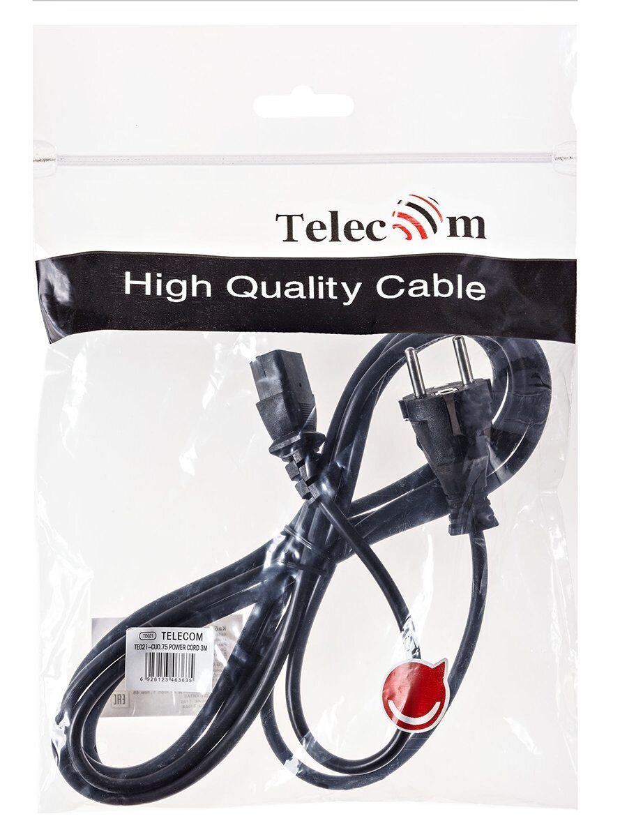 Кабель компьютер - розетка 220V (EURO) 3м, 3G 0,75mm медь , Telecom