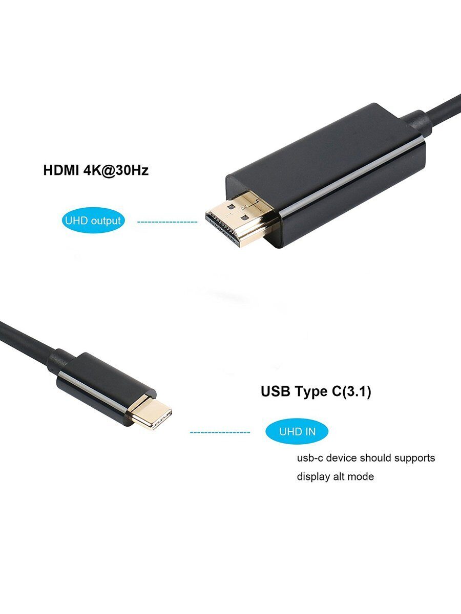 Кабель-адаптер USB 3.1 Type-Cm to HDMI A(m) 3840x2160@30Hz, 1m VCOM CU423C