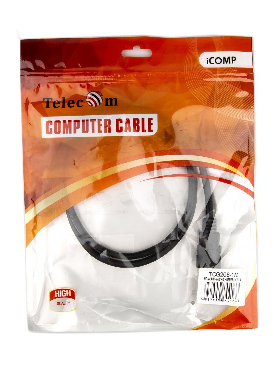 Кабель HDMI-19M --- MicroHDMI-19M ver 2.0+3D/Ethernet,1m Telecom <TCG206-1M>
