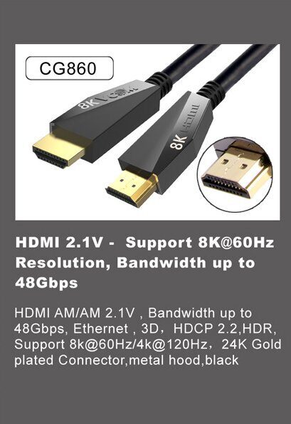 Кабель HDMI 19M/M,ver. 2.1, 8K@60 Hz 2m VCOM CG860-2M
