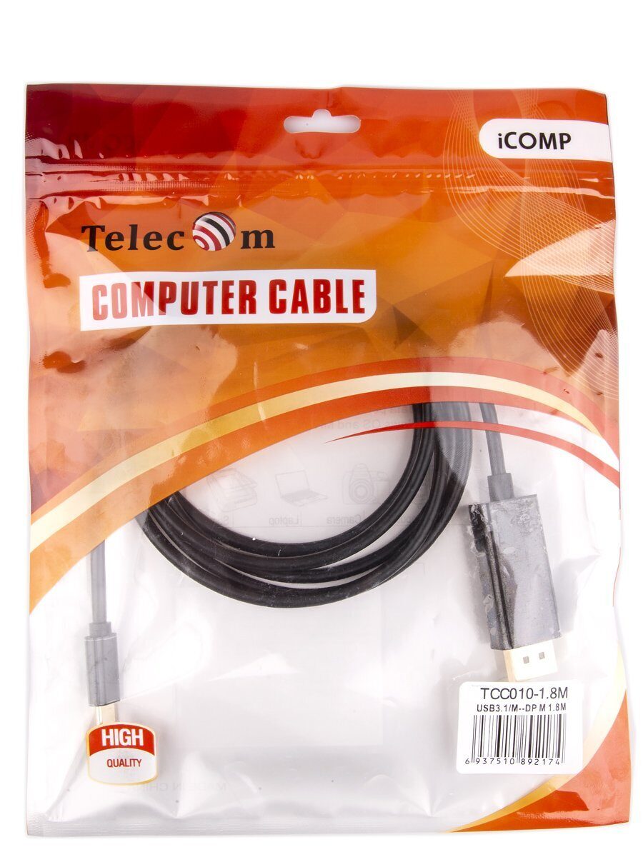 Кабель-адаптер USB3.1 Type C(m) --> DP(m) 4K@60Hz, 1.8m, Telecom <TC010-1.8M>