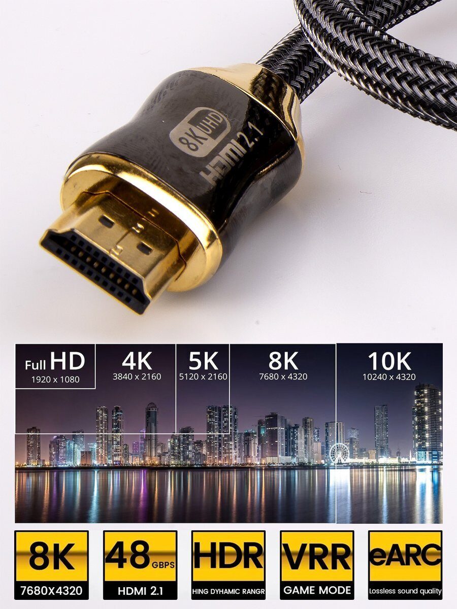 Кабель HDMI 19M/M,ver. 2.1, 8K@60 Hz 1.5m метал разъемы, нейлоновая оплетка Telecom <TCG300-1.5M>