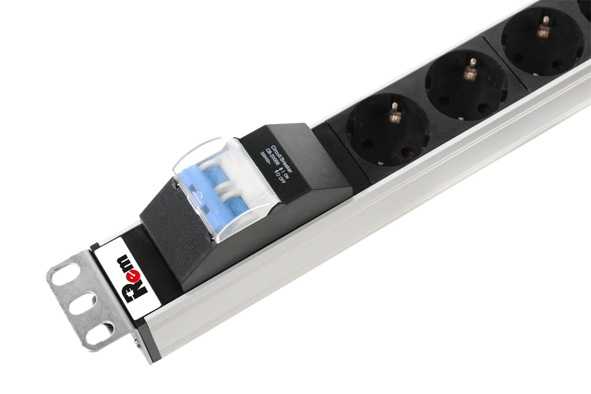 Блок розеток Rem-32 с авт., 3 Sсhuko, 5 IEC 60320 C13, 32А, алюм., 19", колодка