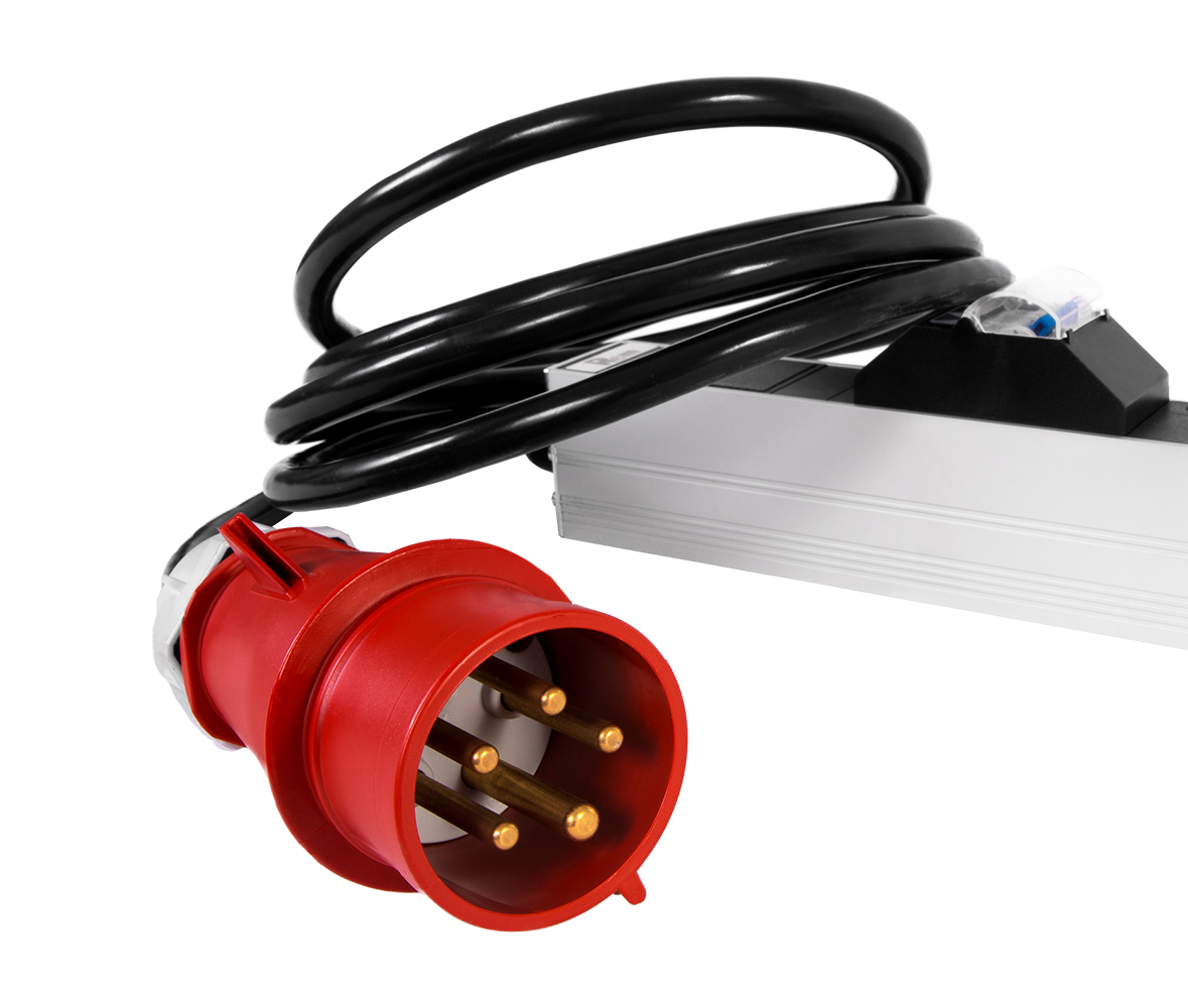 Вертикальный блок розеток Rem-3x32, 3 фазы 32A, 6 авт, инд, 18 S, 1420 мм, вх IEC 309, шнур 3 м