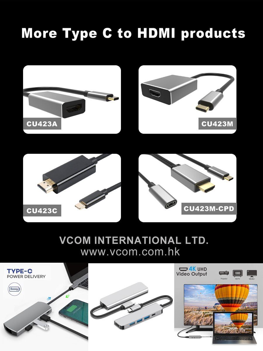 Кабель-адаптер USB 3.1 Type-Cm --> HDMI A(m) 4K@60Hz, 1.8m , PD, Alum Shell,VCOM <CU423MCPD-1.8M>