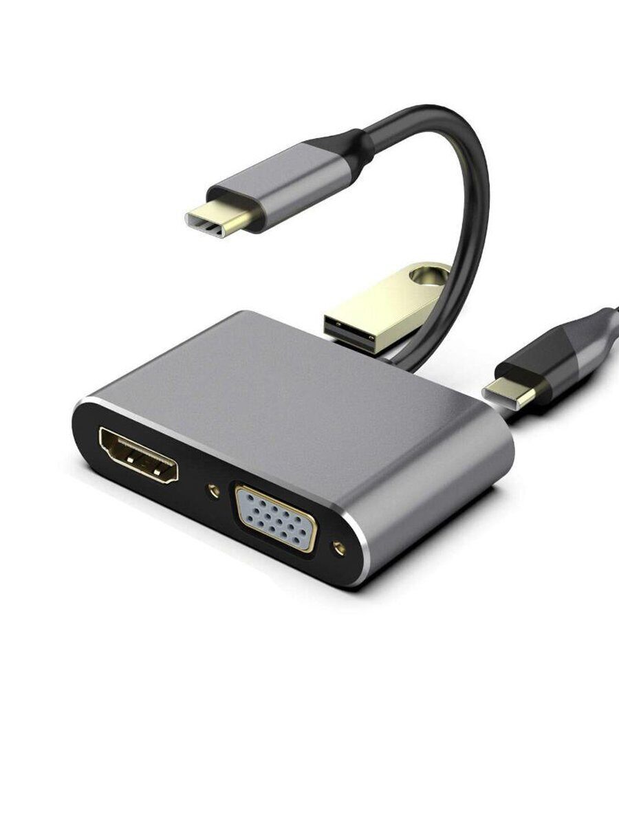 Кабель-концентратор USB3.1 TypeCm -->HDMI+USB3.0+PD+VGA Alum Grey 4K@30Hz, Telecom<TUC055>