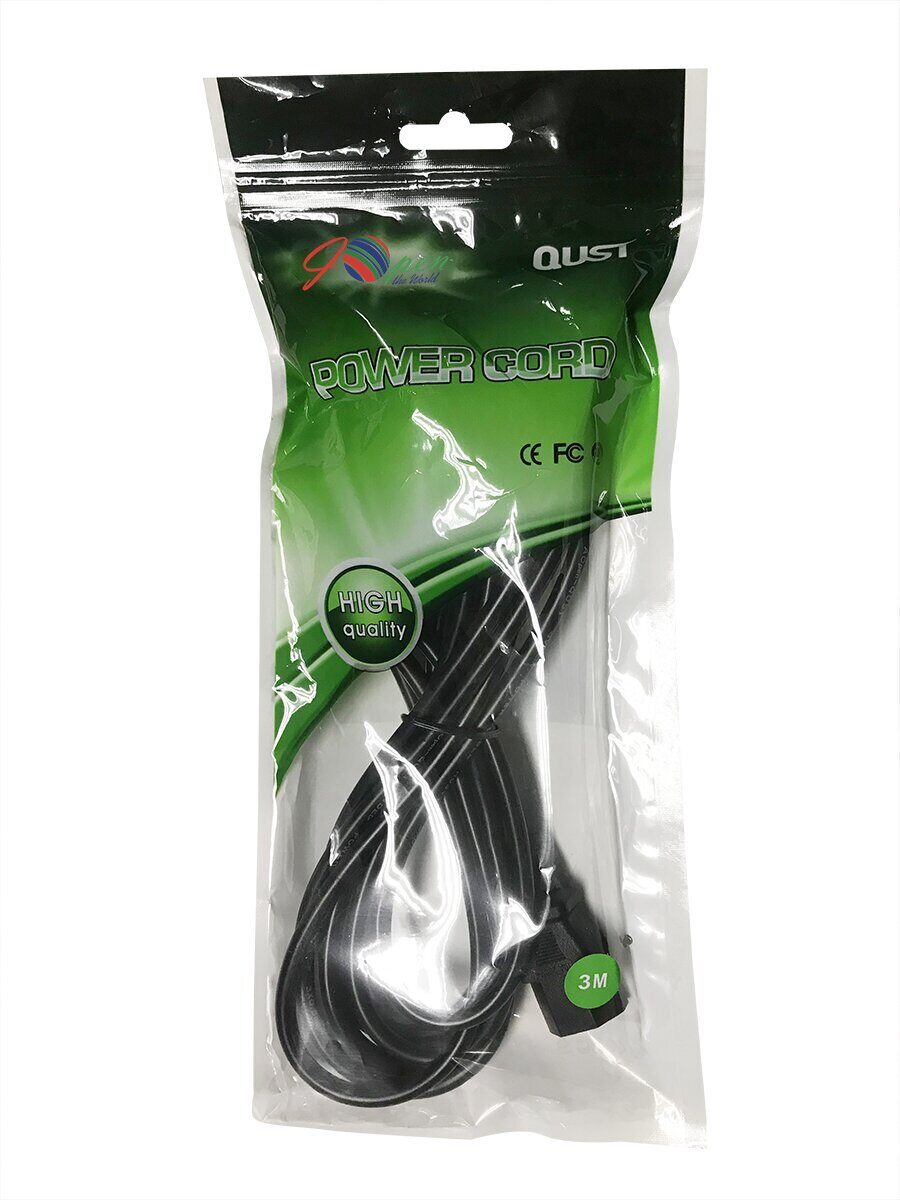 Кабель компьютер --> розетка 220V ( угловая Евровилка) 3G*0,5mm2, 3м, iOpen (Aopen/Qust) <ACE021-3M>