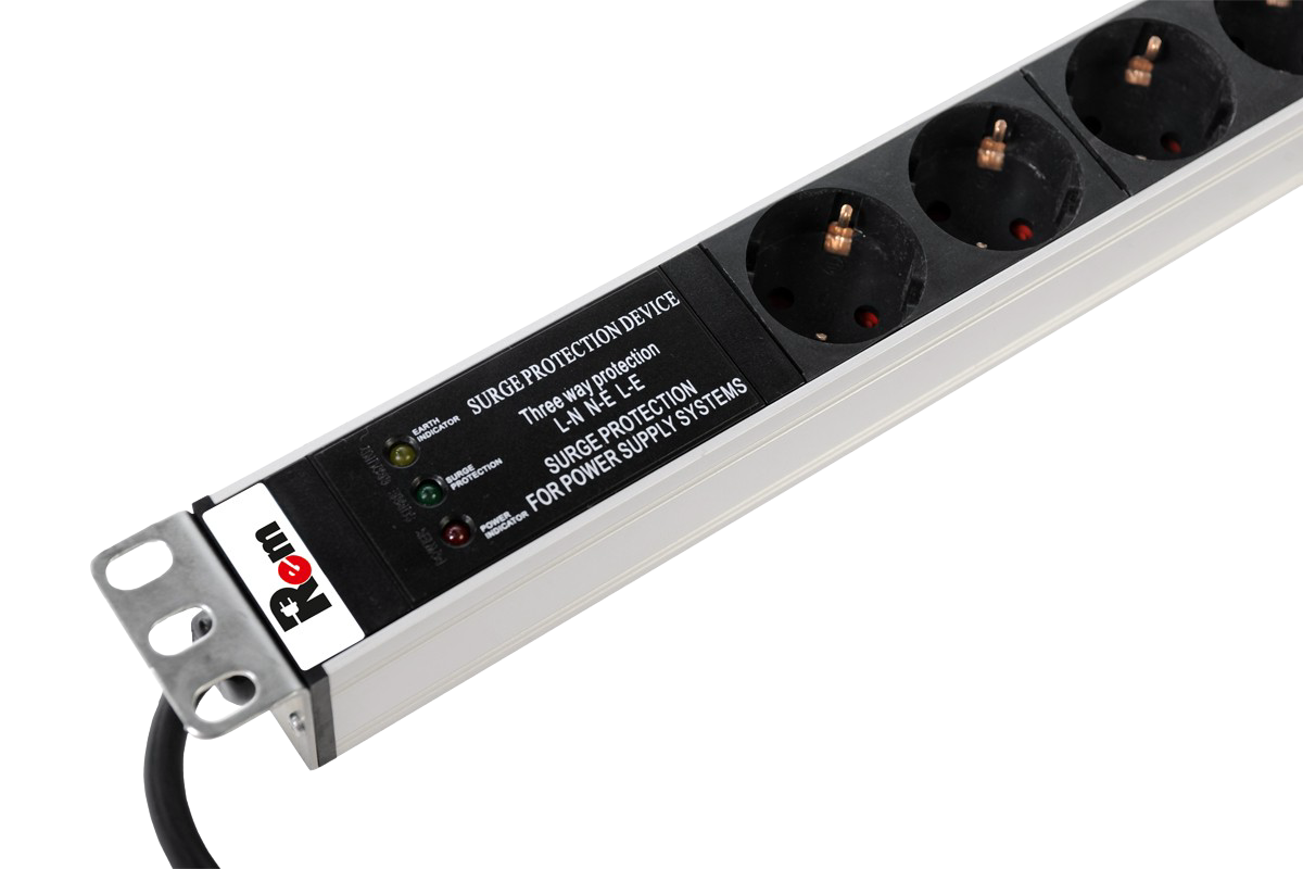 Вертикальный блок розеток Rem-16 с фил. и инд., 20 Schuko, 16A, алюм., 33-48U, шнур 3 м.