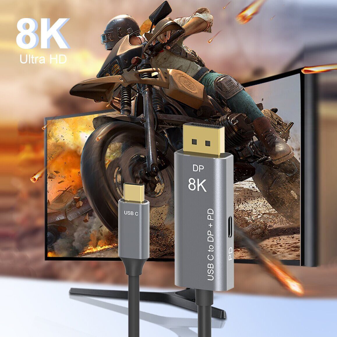 Кабель-адаптер USB Type-Cm --> DP1.4v (m) 8K@60Hz, PD 100W,1.8m , Alum Shell,VCOM <CU480MCPD-1.8M>