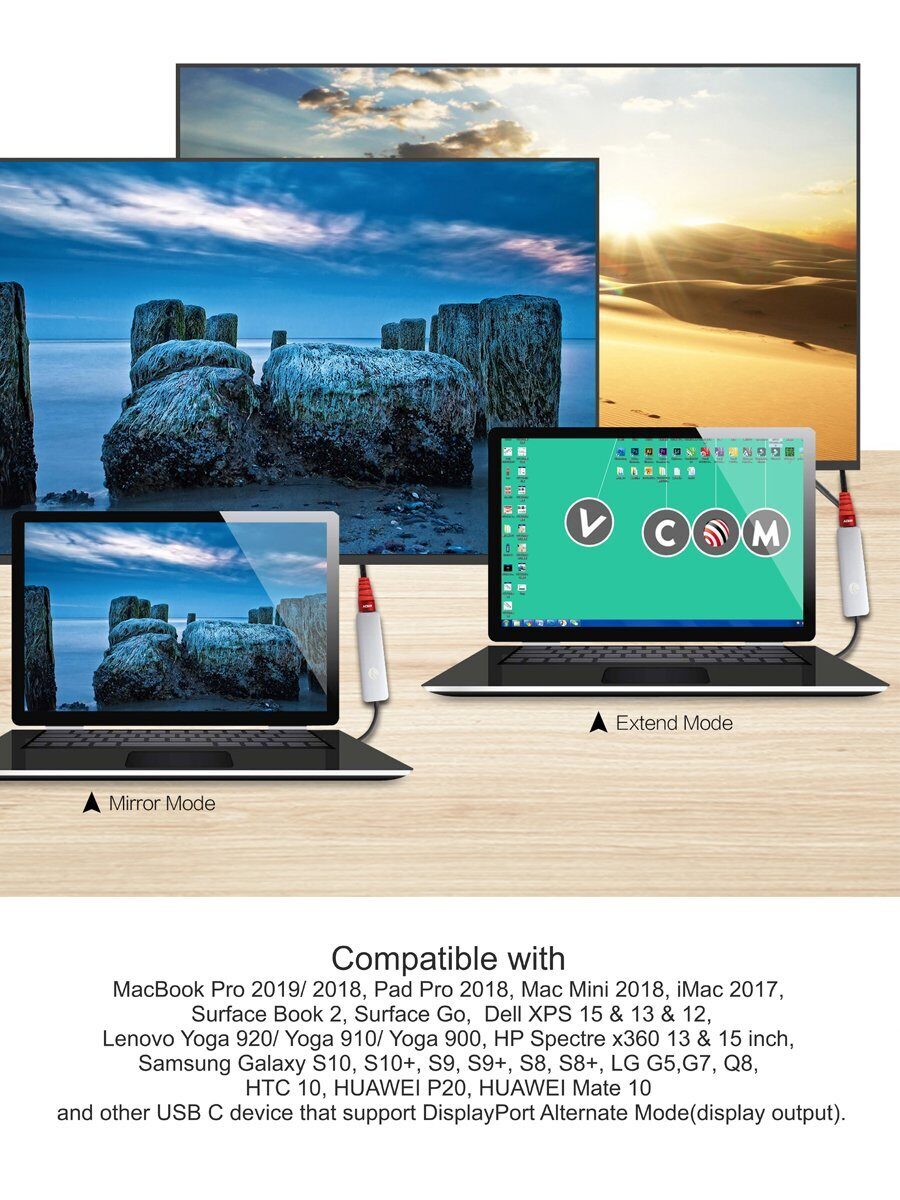 Кабель-адаптер USB 3.1 Type-Cm to HDMI A(m) 3840x2160@30Hz, 1m VCOM CU423C