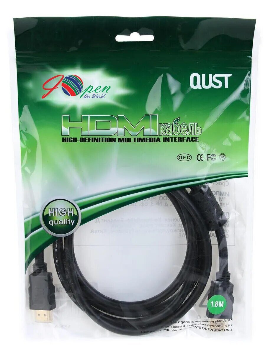 Кабель HDMI 19M/M+2 фильтра 1.4V+3D/Ethernet iOpen (Aopen/Qust) <ACG511D-1.8M> 1,8/2m