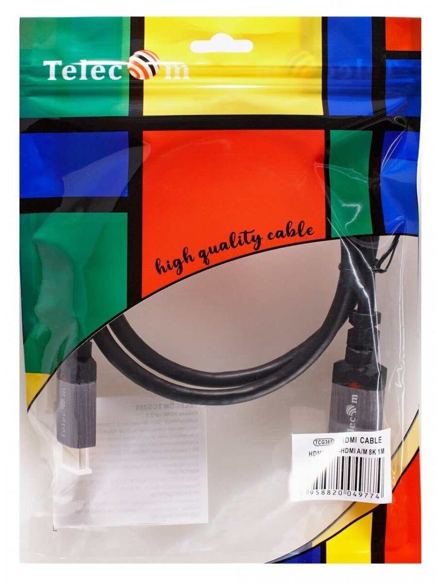 Кабель HDMI 19M/M,ver. 2.1, 8K@60 Hz 1m метал разъемы, Telecom <TCG365-1M>
