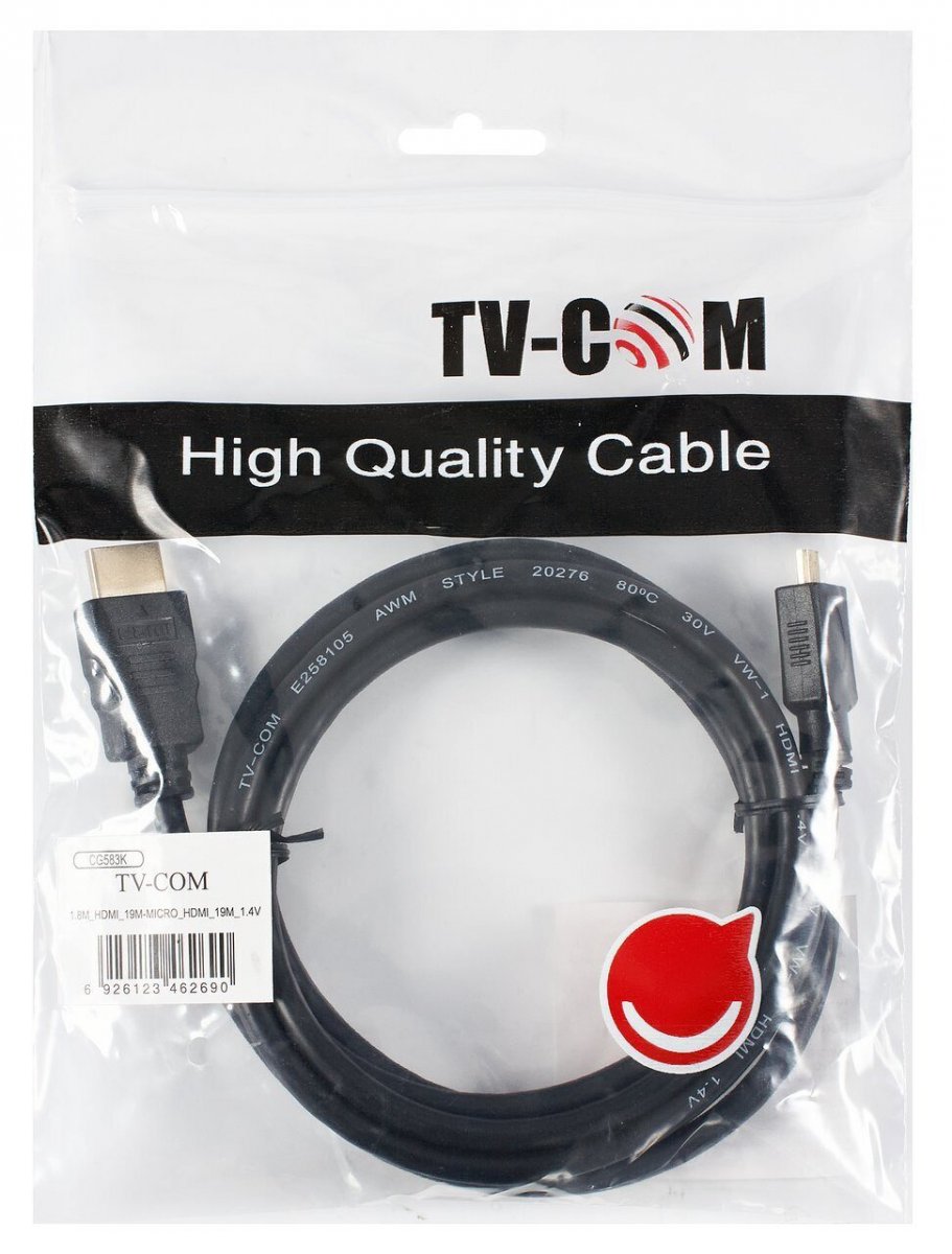 Кабель HDMI to MicroHDMI ver1.4V+3D,1,8m TV-COM <CG583K-1.8M>