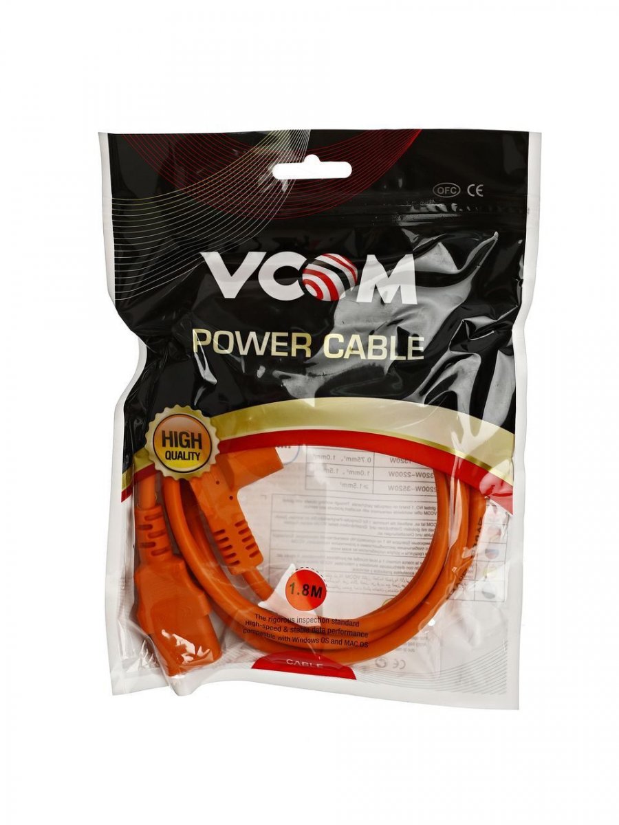 Кабель компьютер-розетка 220V (EURO) 3G0,75mm2 VCOM {CE021-O}, оранжевый