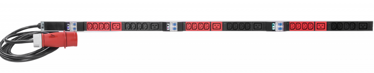 Вертикальный блок розеток Rem-3x32, 3 фазы 32A, 6 авт, инд, 24 C13, 6 C19, 1420 мм, вх IEC 309, шнур 3 м