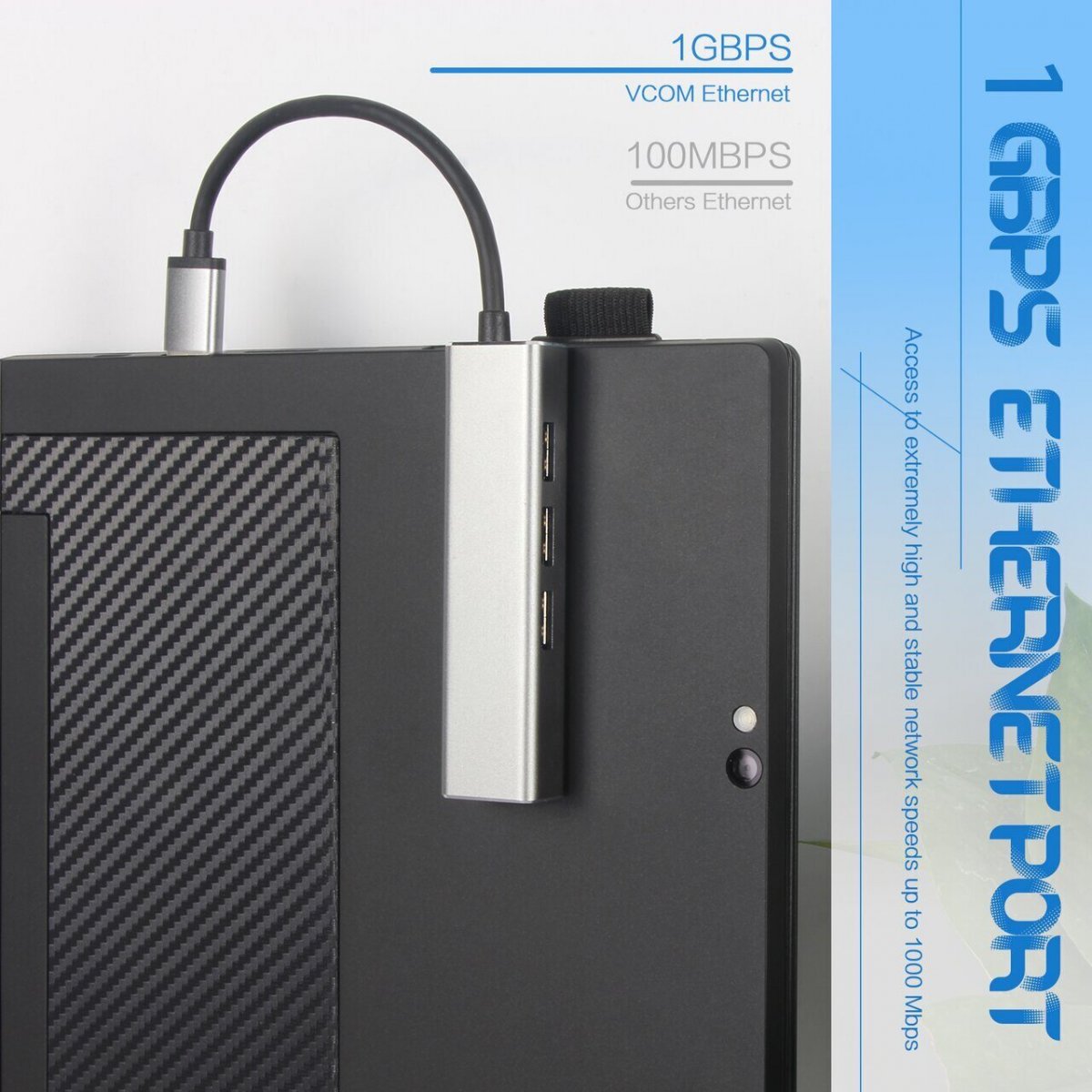Кабель-концентратор USB 3.1 Type-Cm --> RJ-45+3port USB3.0(f)  Aluminum Shell VCOM <DH311A>