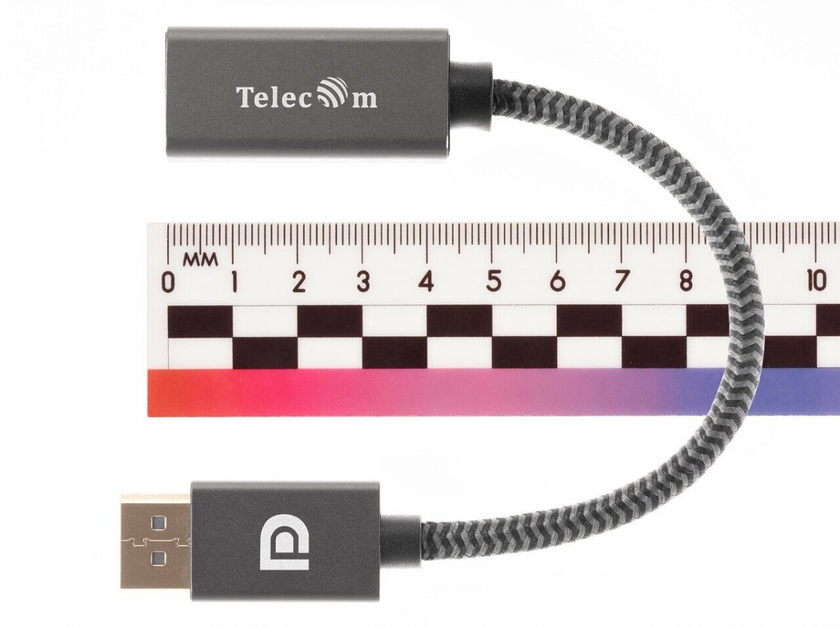 Кабель-переходник DP --> HDMI-F 0.2m , серый металлик, оплетка, 4K@60Hz, Telecom (TA560)