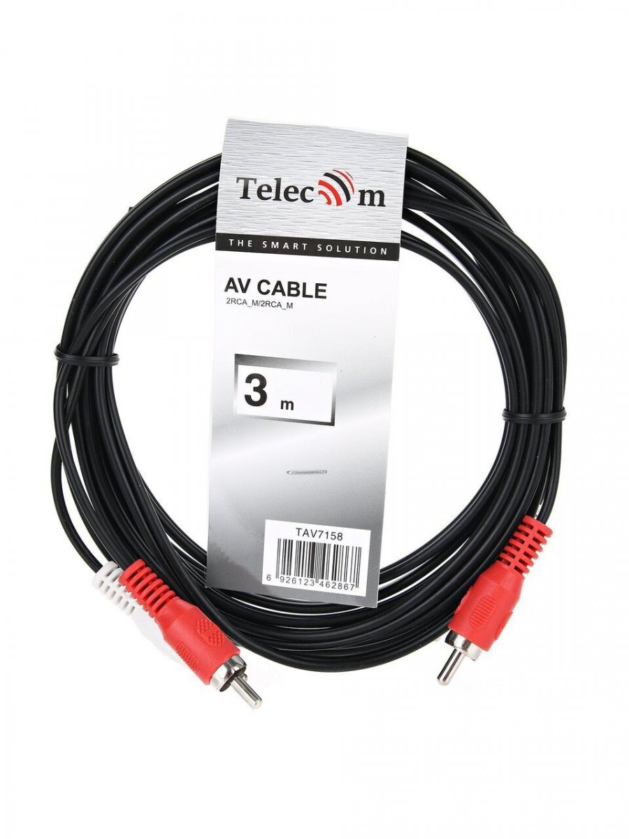 Кабель соединительный 2xRCA (M) - 2xRCA (M) черный 3m, Telecom