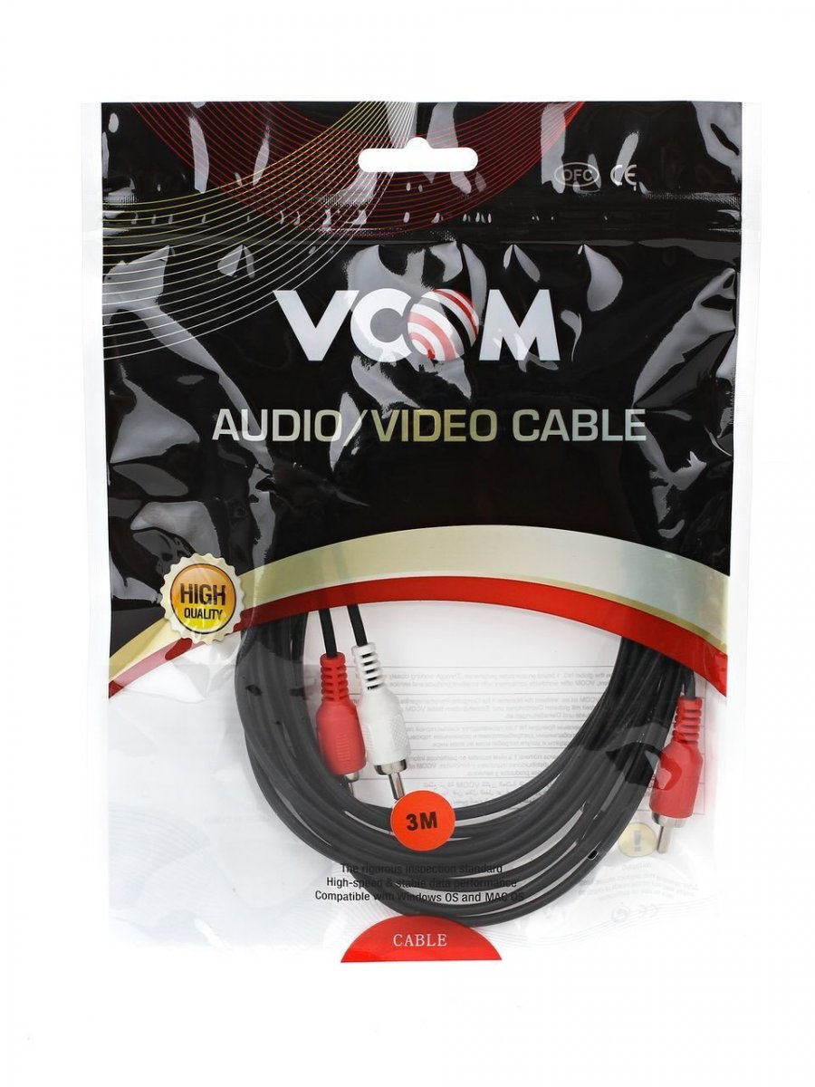 Кабель соединительный 2xRCA (M) - 2xRCA (M) черный 3m, VCOM