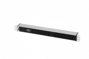 Блок розеток Rem-32 с амп., 6 IEC 60320 C19, 32А, алюм., 19", колодка