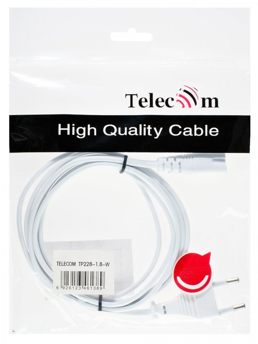 Кабель для аудио-видео техники IEC-320-C7--розетка 220V, 2-pin, 1.8 м ,белый