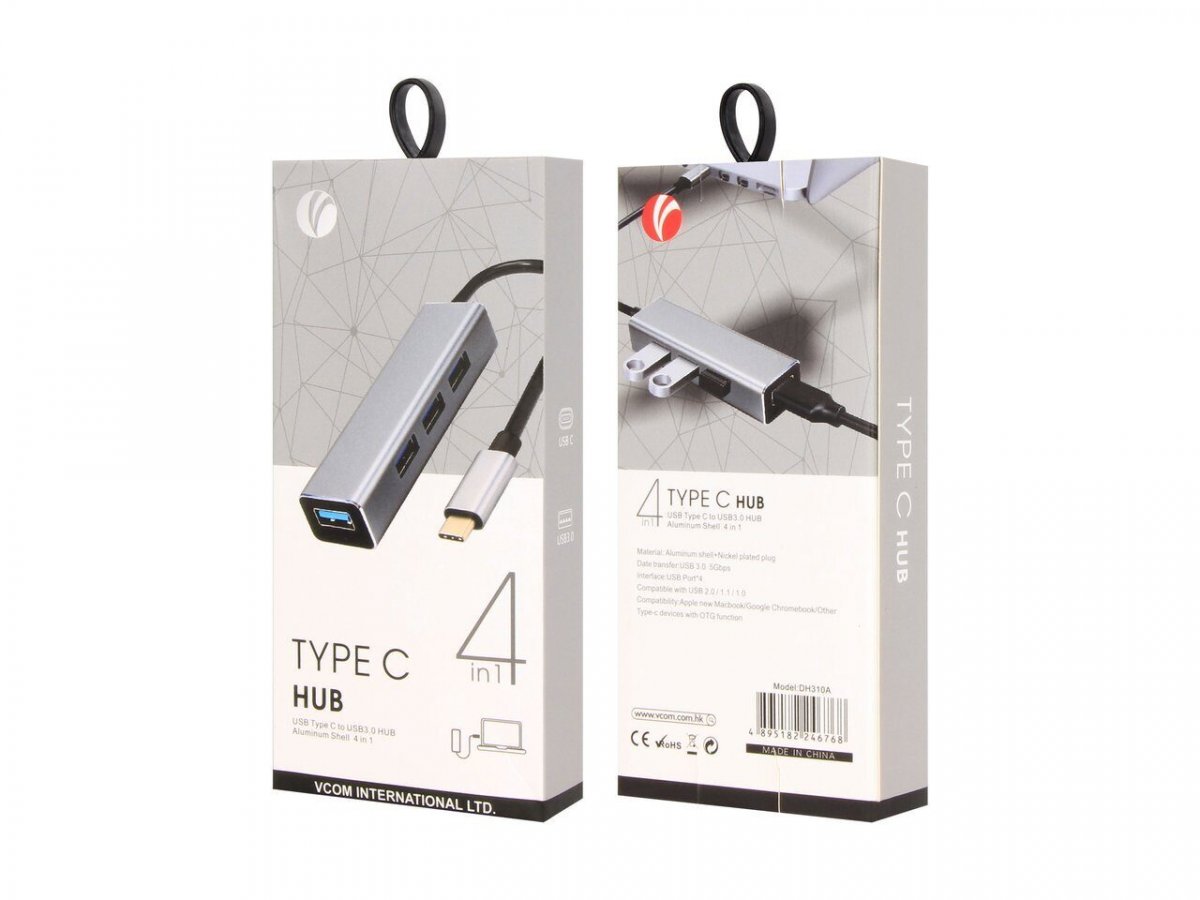 Кабель-концентратор USB 3.1 Type-Cm to 4 port USB3.0(f)  Aluminum Shell VCOM <DH310A>