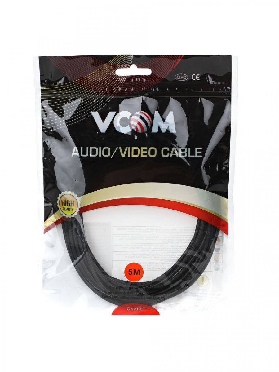 Кабель удлинительный VCOM 3.5 Jack (M) - 3.5 Jack (F), стерео, аудио, 5м