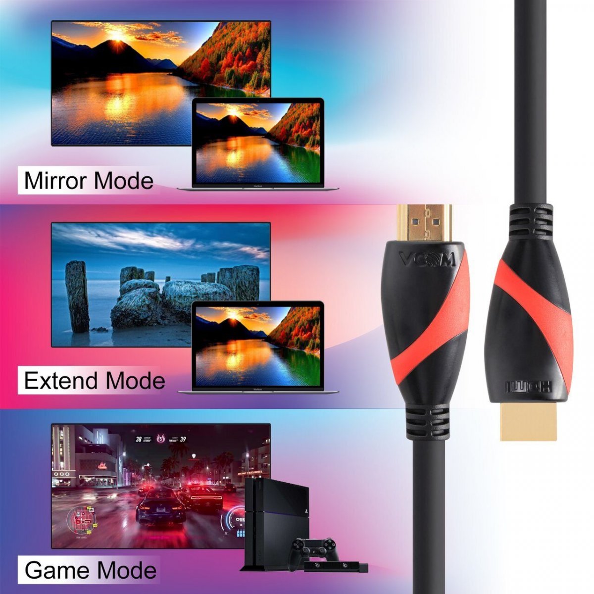 Кабель HDMI 19M/M ver. 2.0 black red, 0.5m VCOM <CG525-R-0.5>