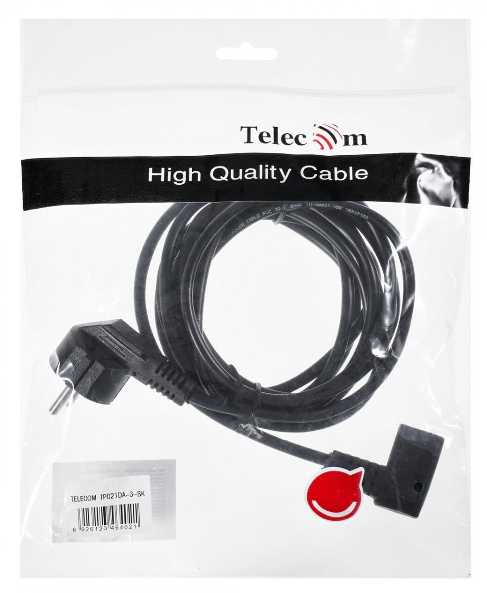 Кабель компьютер - розетка  угловой  220V 3м (Европейский стандарт)  TP021DA-3.0-BK