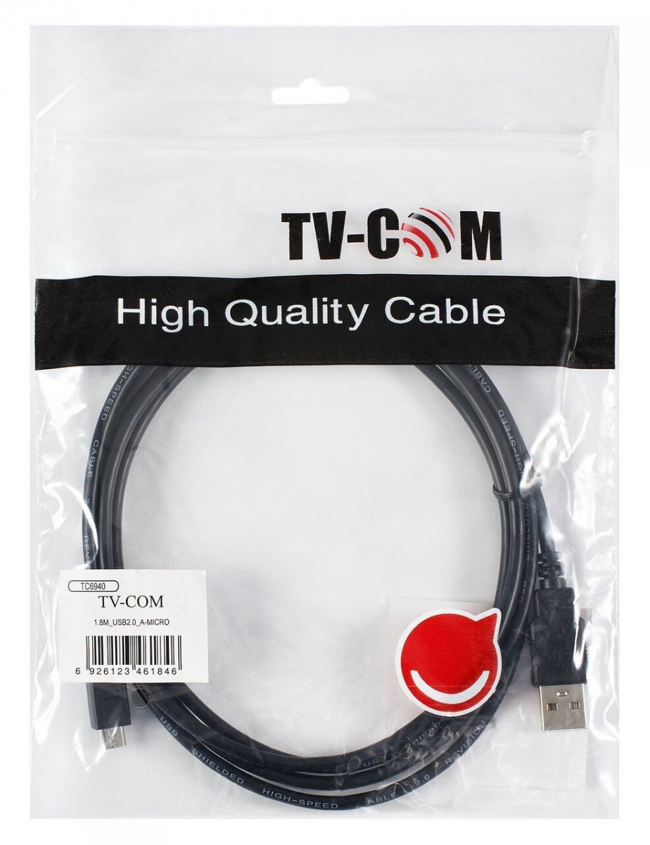 Кабель TV-COM USB 2.0 A to micro-B (1.8 м) черный