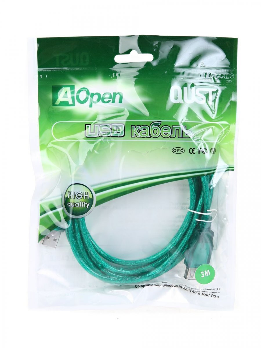 Кабель удлинительный Aopen USB2.0 AM/AF 3m прозрачная изоляция (ACU202-3MTG)