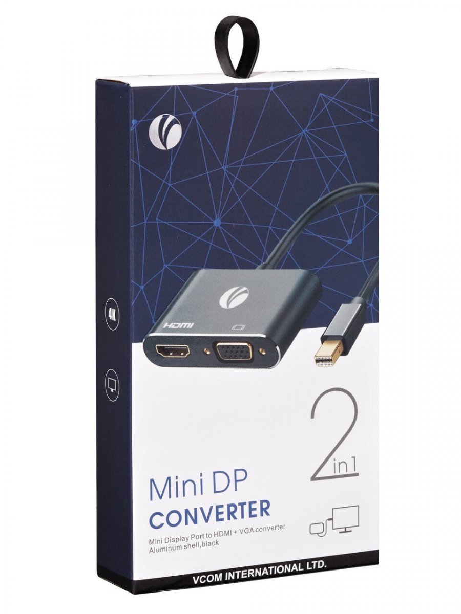 Кабель-переходник miniDisplayPort(M) ---> HDMI(F)+VGA(F)4K@30Hz VCOM Allum shell<CG646M-0.15>