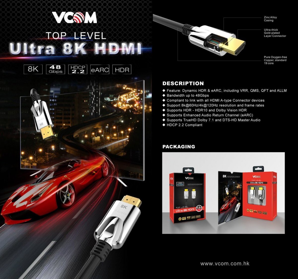 Кабель HDMI 19M/M,ver. 2.1, 8K@60 Hz 1.5m VCOM CG862-1.5M