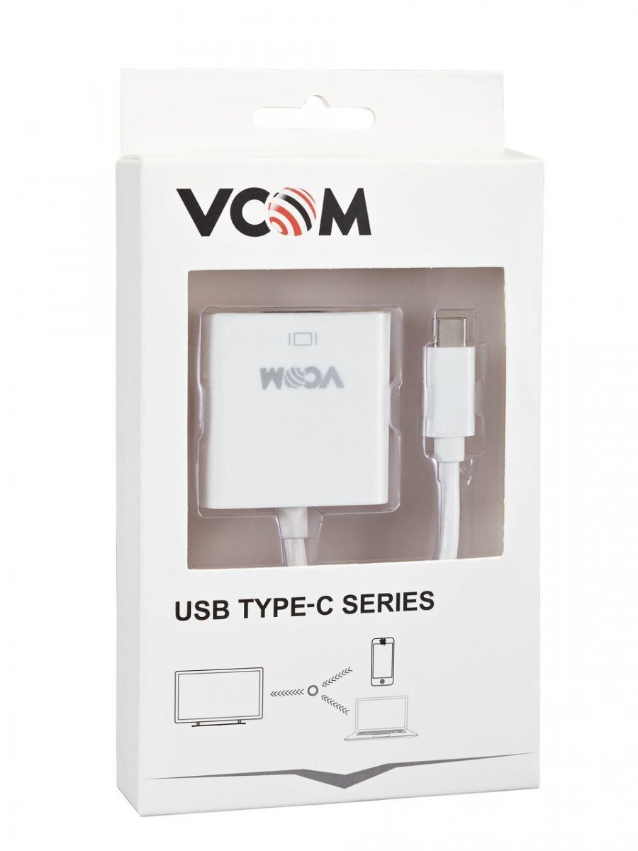 Кабель-адаптер USB 3.1 Type-Cm to VGA(f) 1920x1080@60Hz, 10Gbps , 0.2m VCOM