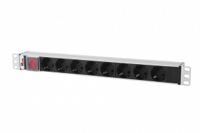 Блок розеток Rem-10 без шнура с выкл., 8 Sсhuko, вход IEC 60320 C14, 10A, алюм.