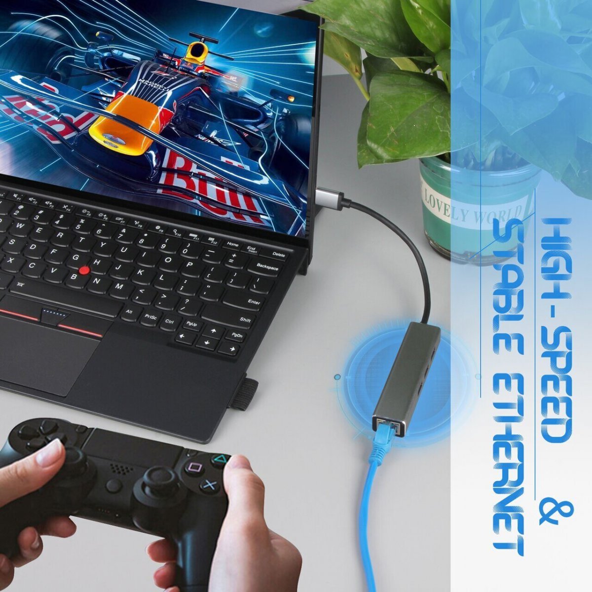 Кабель-концентратор USB 3.1 Type-Cm --> RJ-45+3port USB3.0(f)  Aluminum Shell VCOM <DH311A>