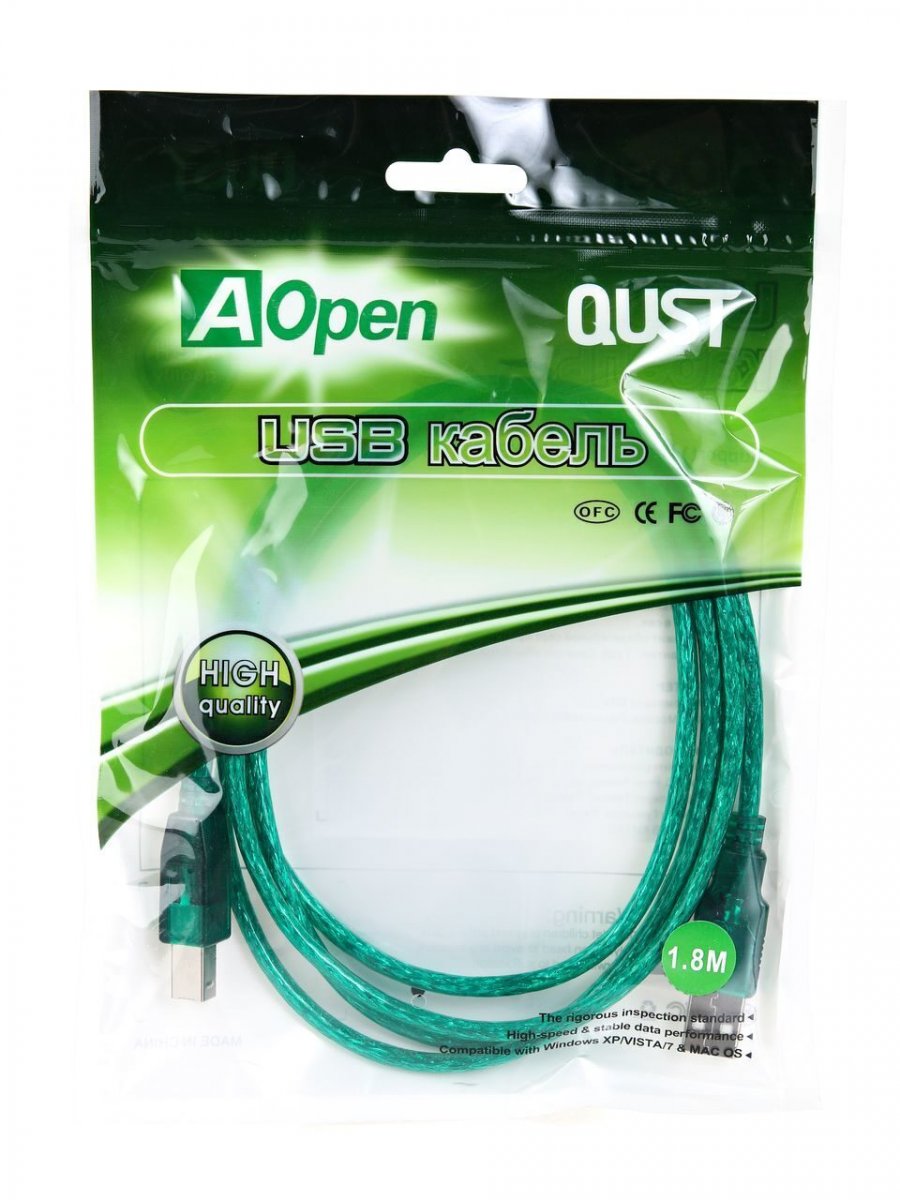 Кабель соединительный Aopen USB2.0 AM/BM 1.8m прозрачная изоляция (ACU201-1.8MTG)