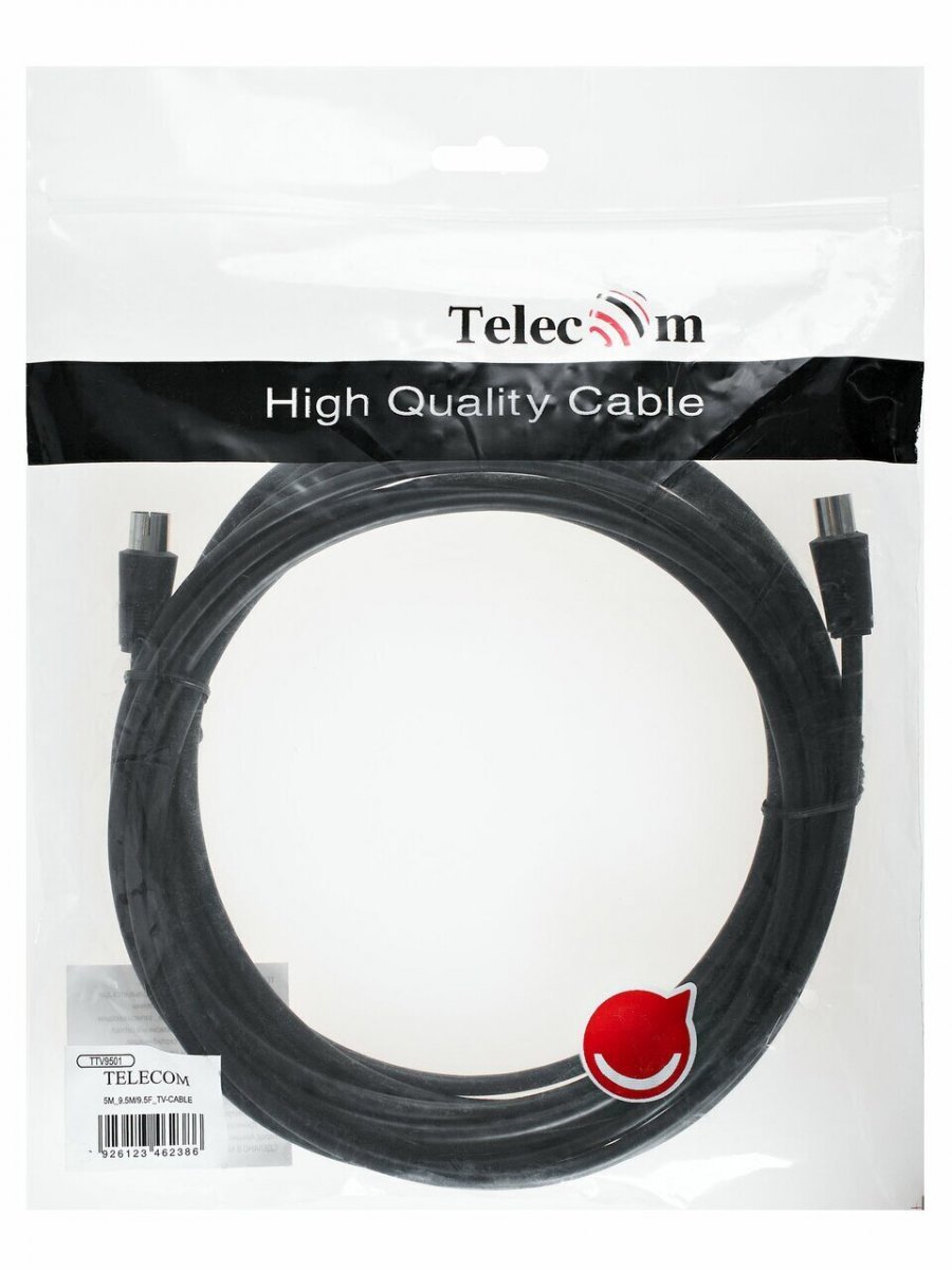 TTV9501-5M Кабель удлинительный антенный 9.5mm, 75Ом,ТВ-М to ТВ-F, 5m, Telecom (TTV9501-5M)