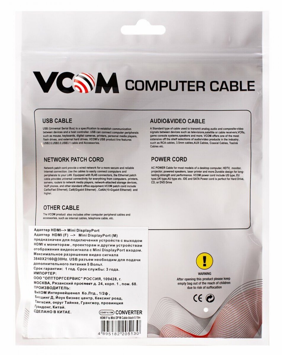 Кабель-переходник HDMI(F) +USB---> miniDP(M) 0.15m  4K*30Hz VCOM<CG497-0.15>