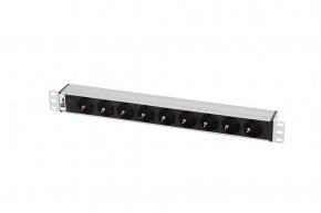 Блок розеток Rem-10 без шнура с индикатором, 9 Sсhuko, вход IEC 60320 C14, 10A, алюм.