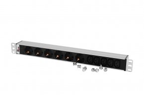 Блок розеток Rem-10 без шнура с инд., 6 Sсhuko, 5 IEC 60320 C13, вход IEC 60320 C14, 10A, алюм.