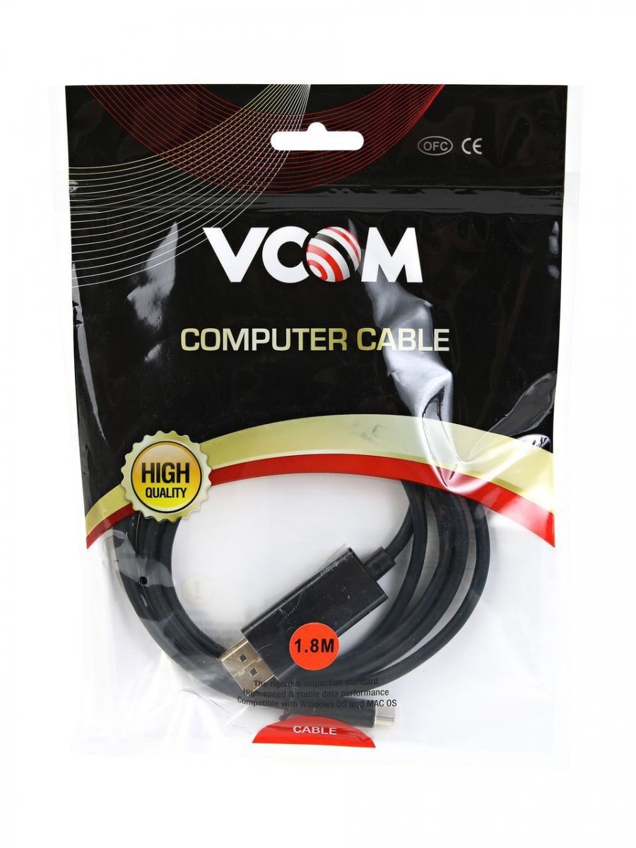 Кабель-адаптер USB 3.1 Type-C(M) to DP(M) 3840x2160@60Hz, 10Gbps, 1.8 m VCOM CU422C-1.8M