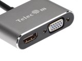 Кабель-концентратор  USB3.1 Type-Cm --> HDMI (f)+VGA(f), Alum Grey 4K@30 Hz,Telecom<TUC050>