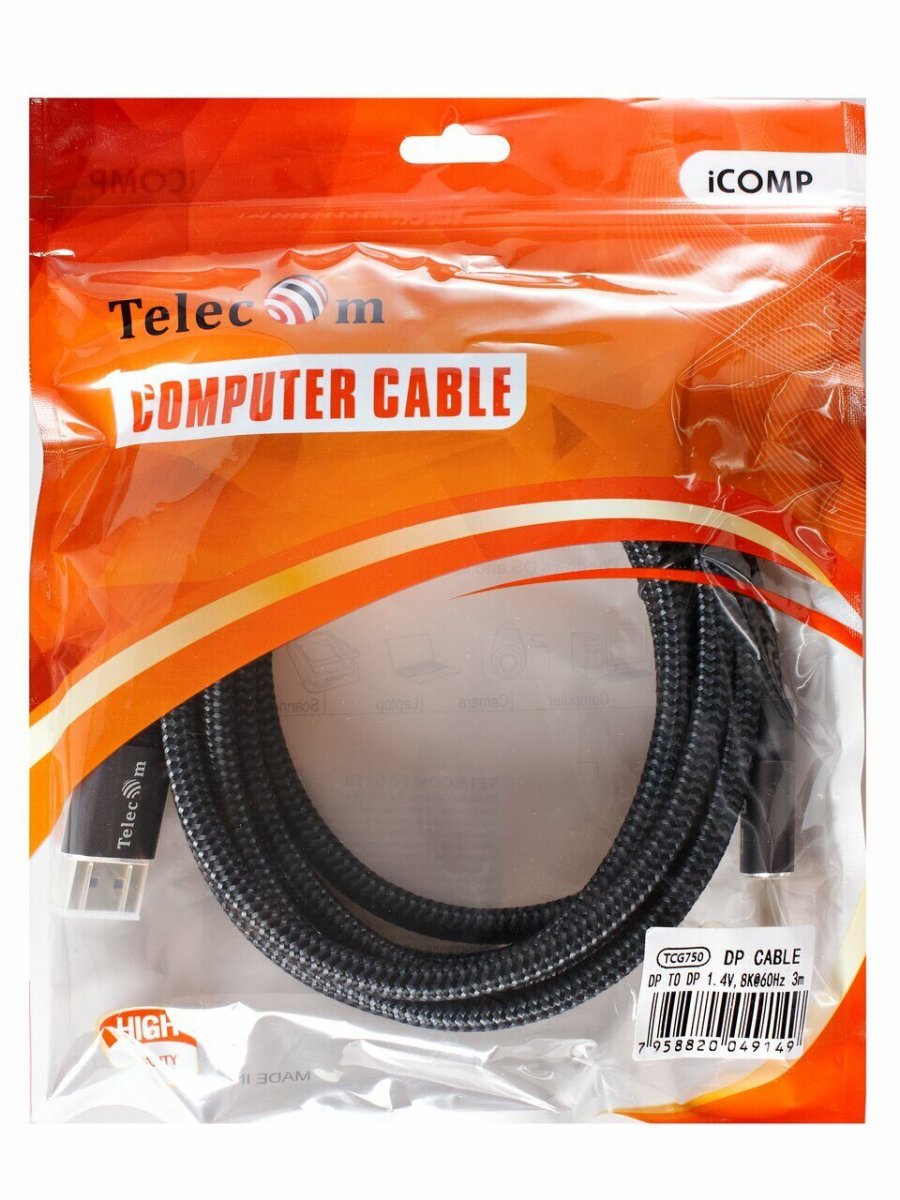 Кабель соединительный DP-DP 1.4V 8K@60Hz  3м, Telecom Pro TCG750-3M