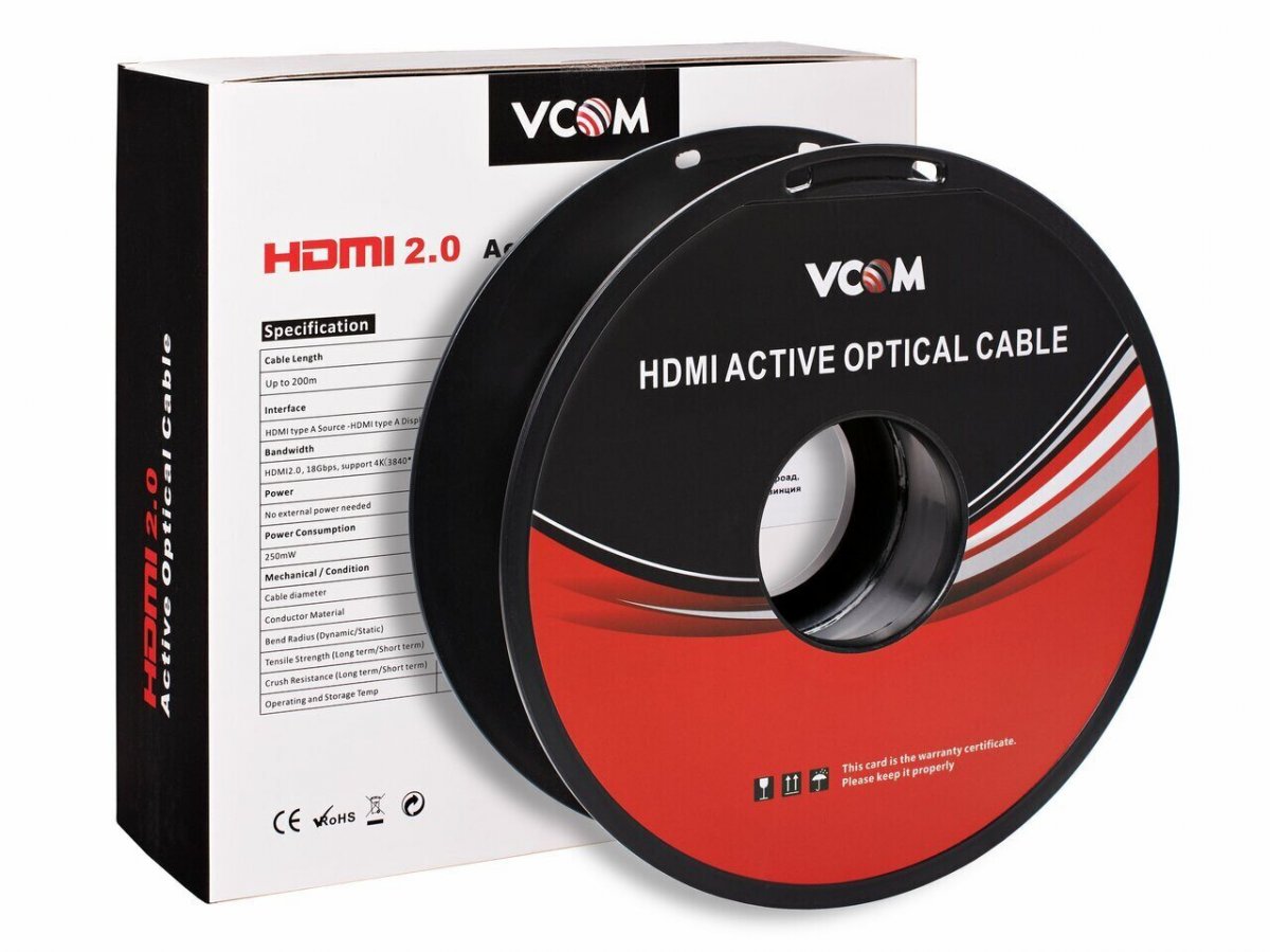 Активный оптический кабель HDMI 19M/M,ver. 2.0, 4K@60 Hz 20m VCOM D3742P-20M